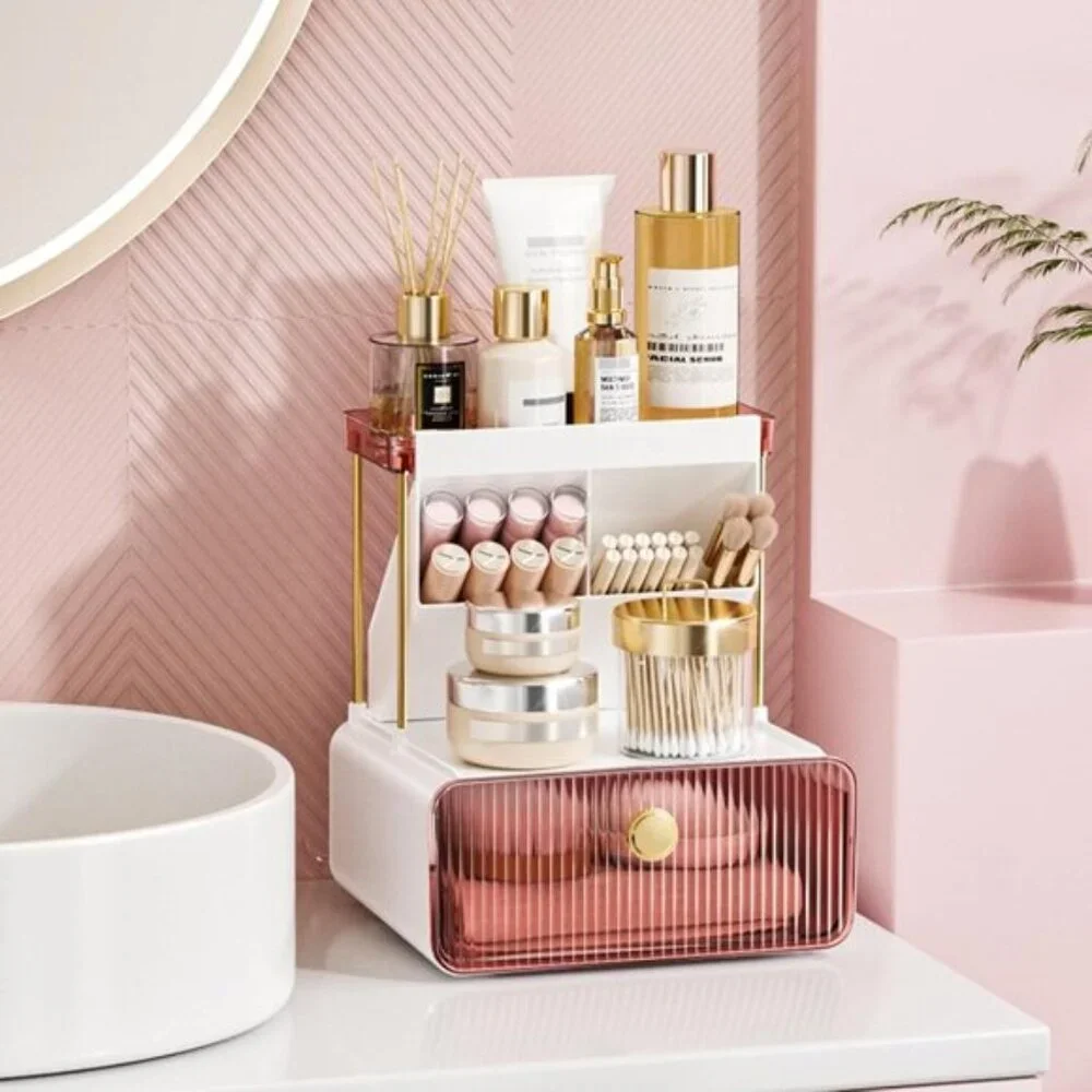 New 2-Tier Makeup Organizer Countertop in Blush for Vanity & Bathroom Storage